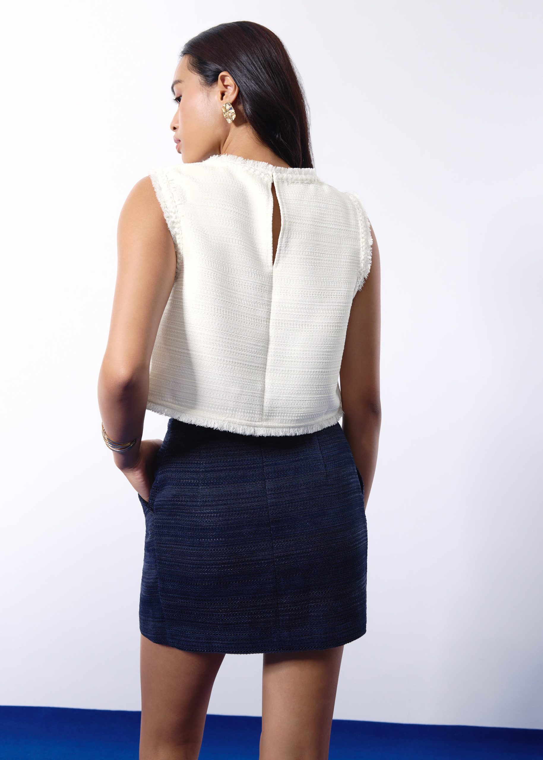 Maxine Jacquard Tweed Sleeveless Boxy Shell Top - Image 15