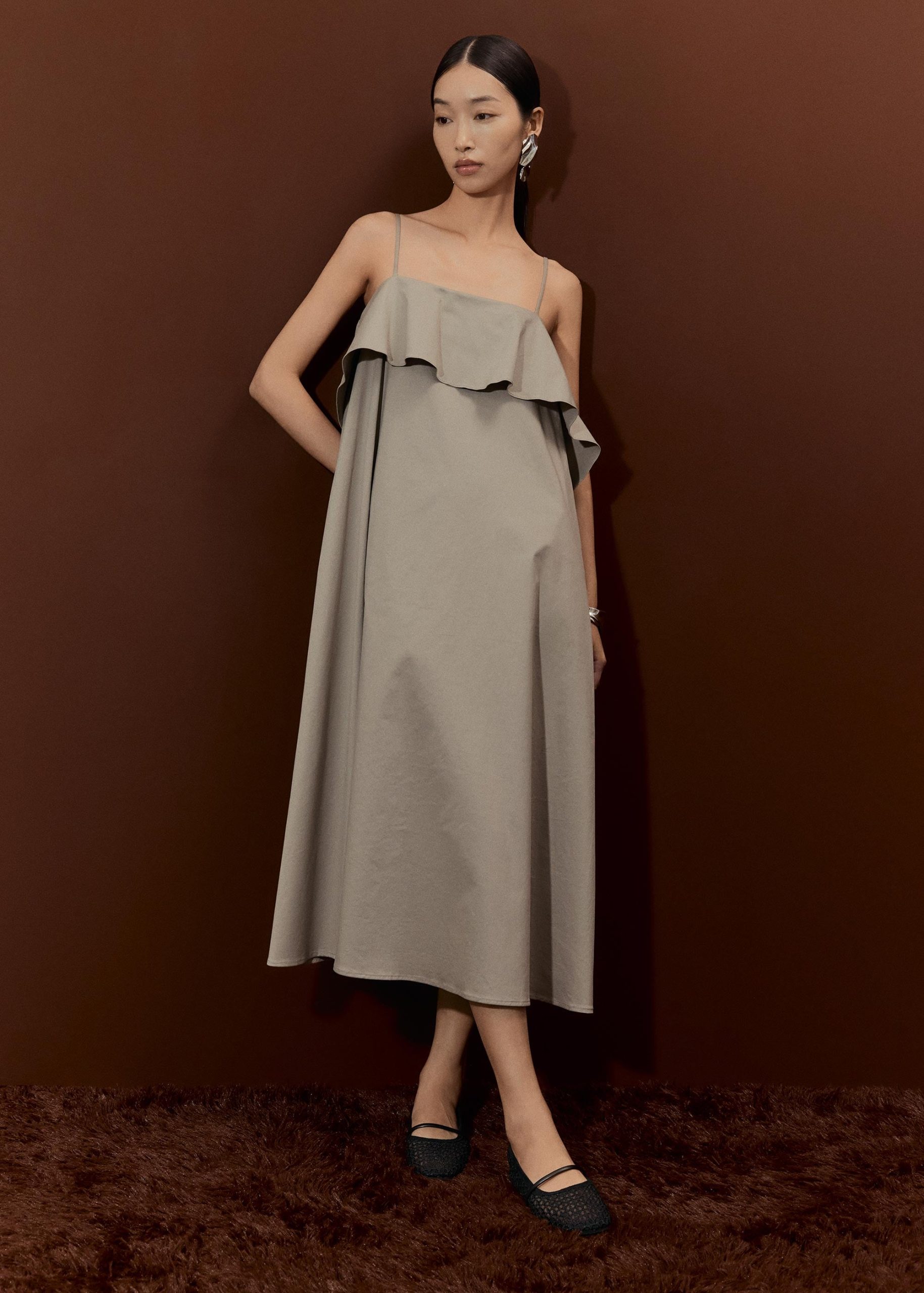 Ruffle Overlay Midi Dress