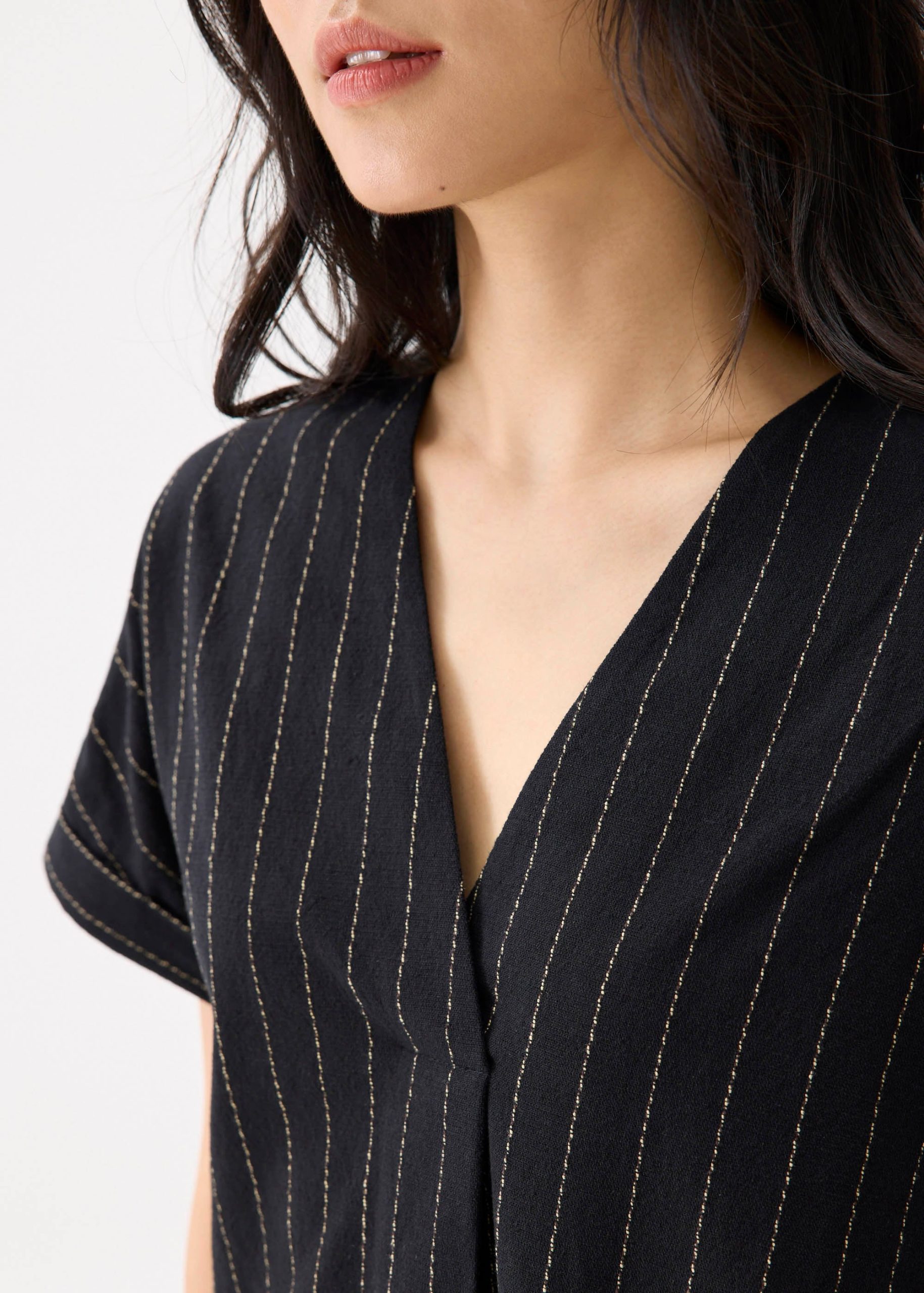 Linen Striped V-neck Shift Mini Dress - Image 2