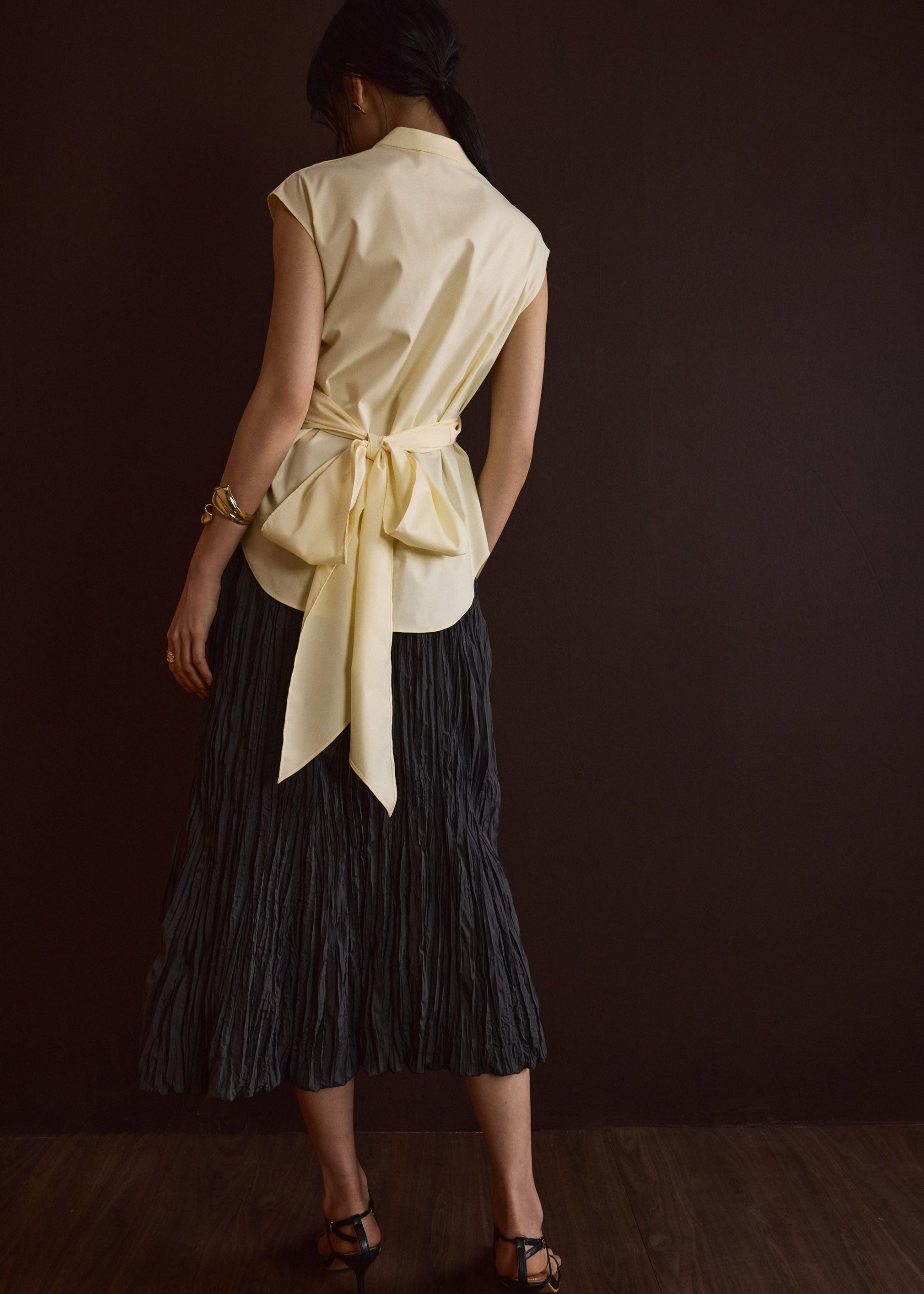 Ziyi Poplin Front Wrap Mandarin Collar Shirt - Image 19