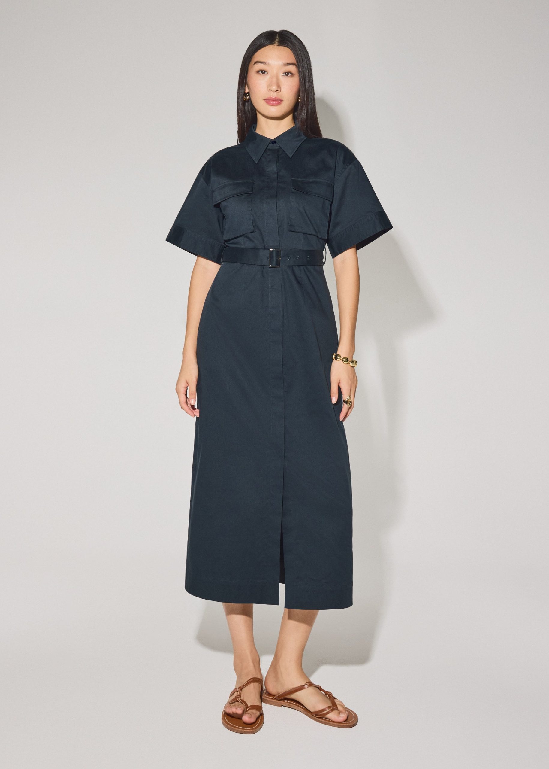 Cotton Button Down Utility Midaxi Dress