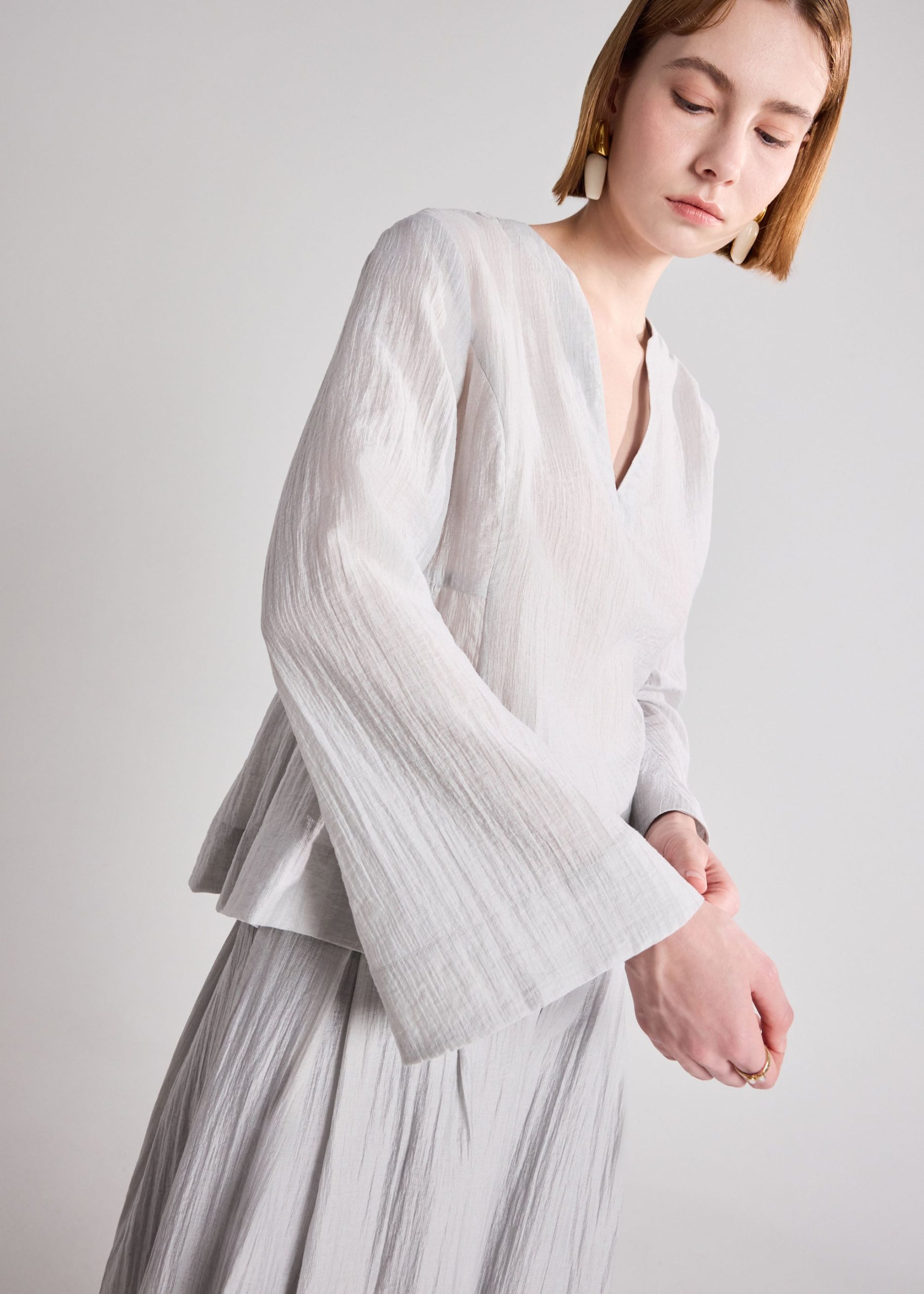 Textured Lyocell Peplum Blouse - Image 10
