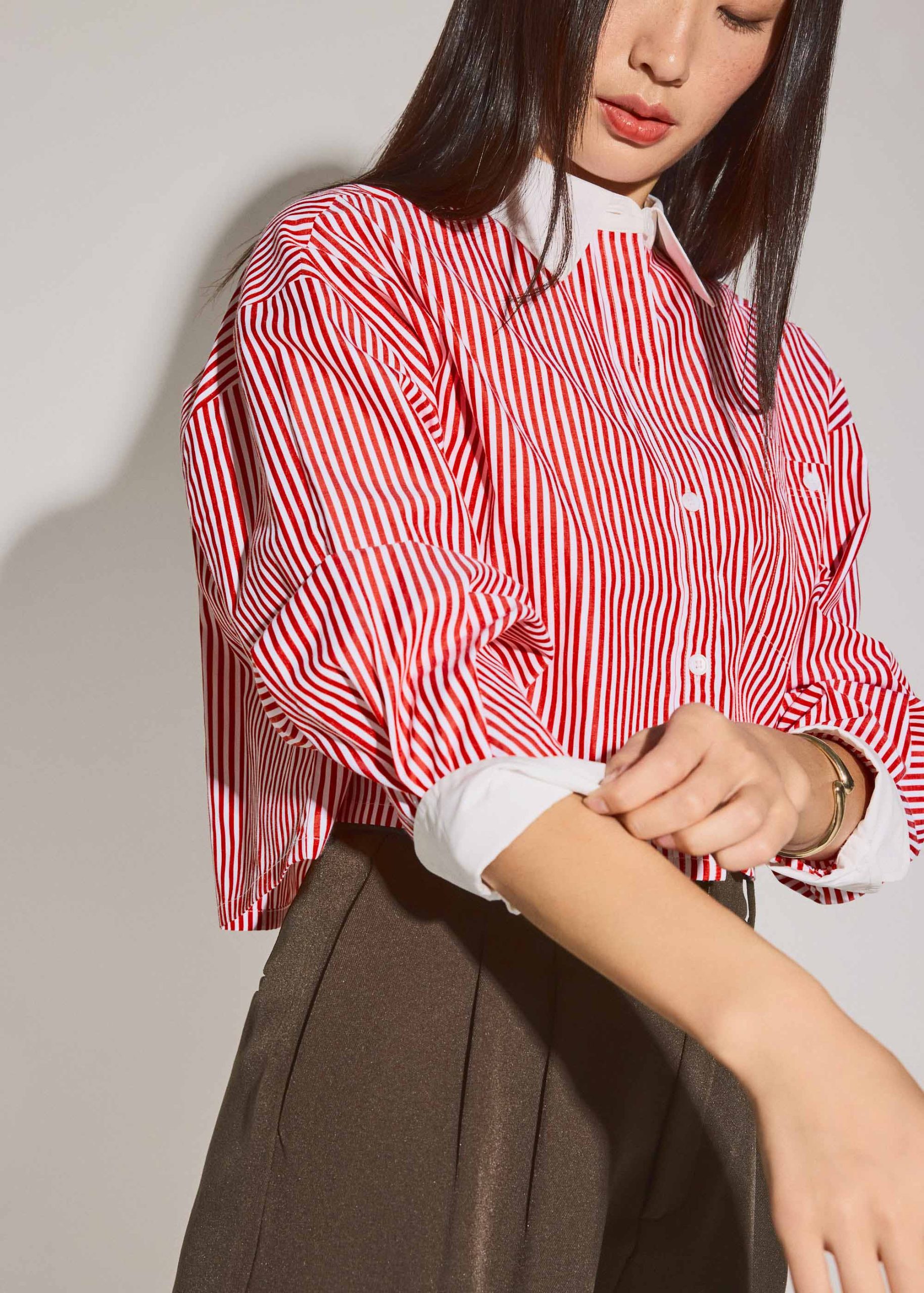 RuchedReady® Striped Cotton Collared Boxy Button Down Top - Image 4