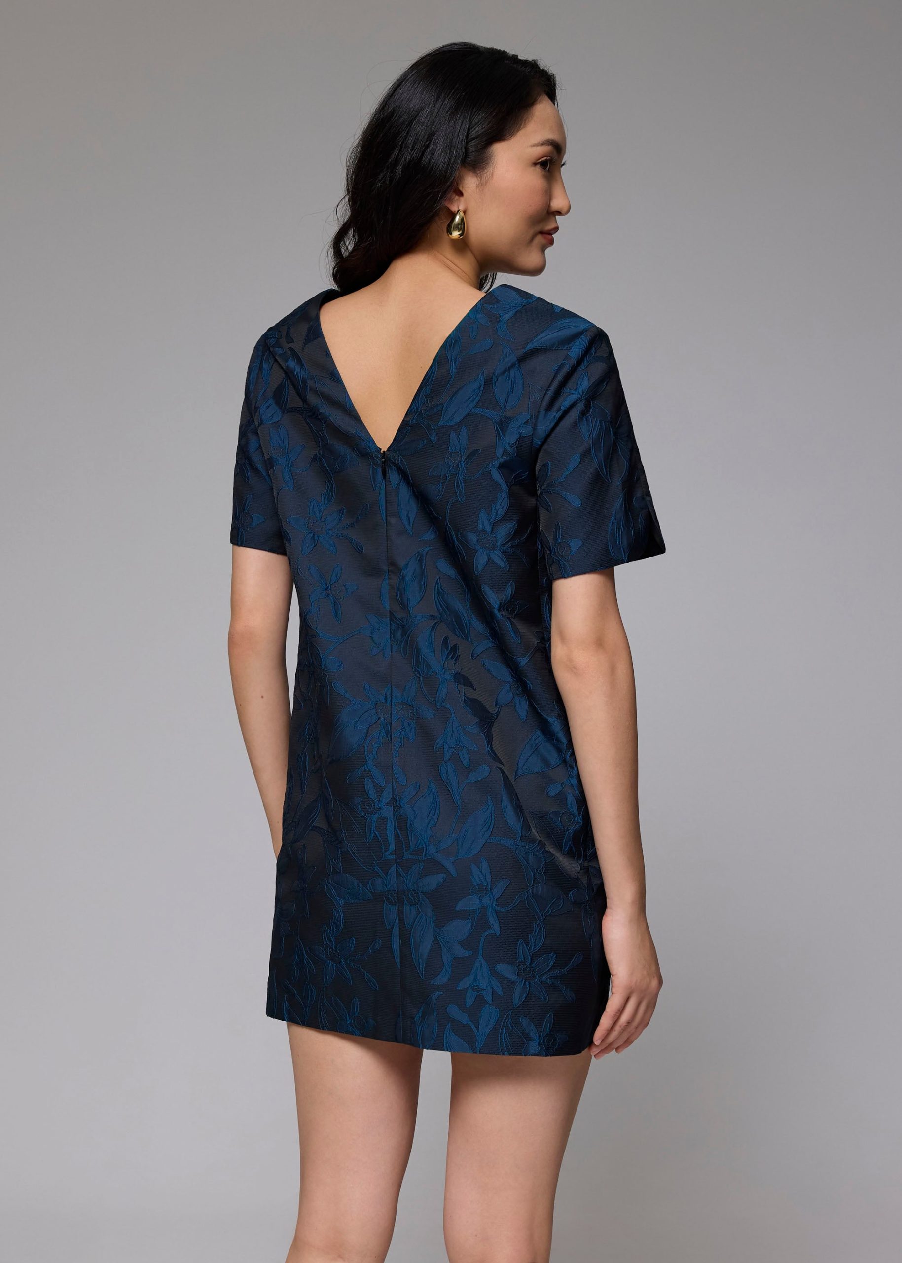 Brocade V-neck Shift Mini Dress - Image 4