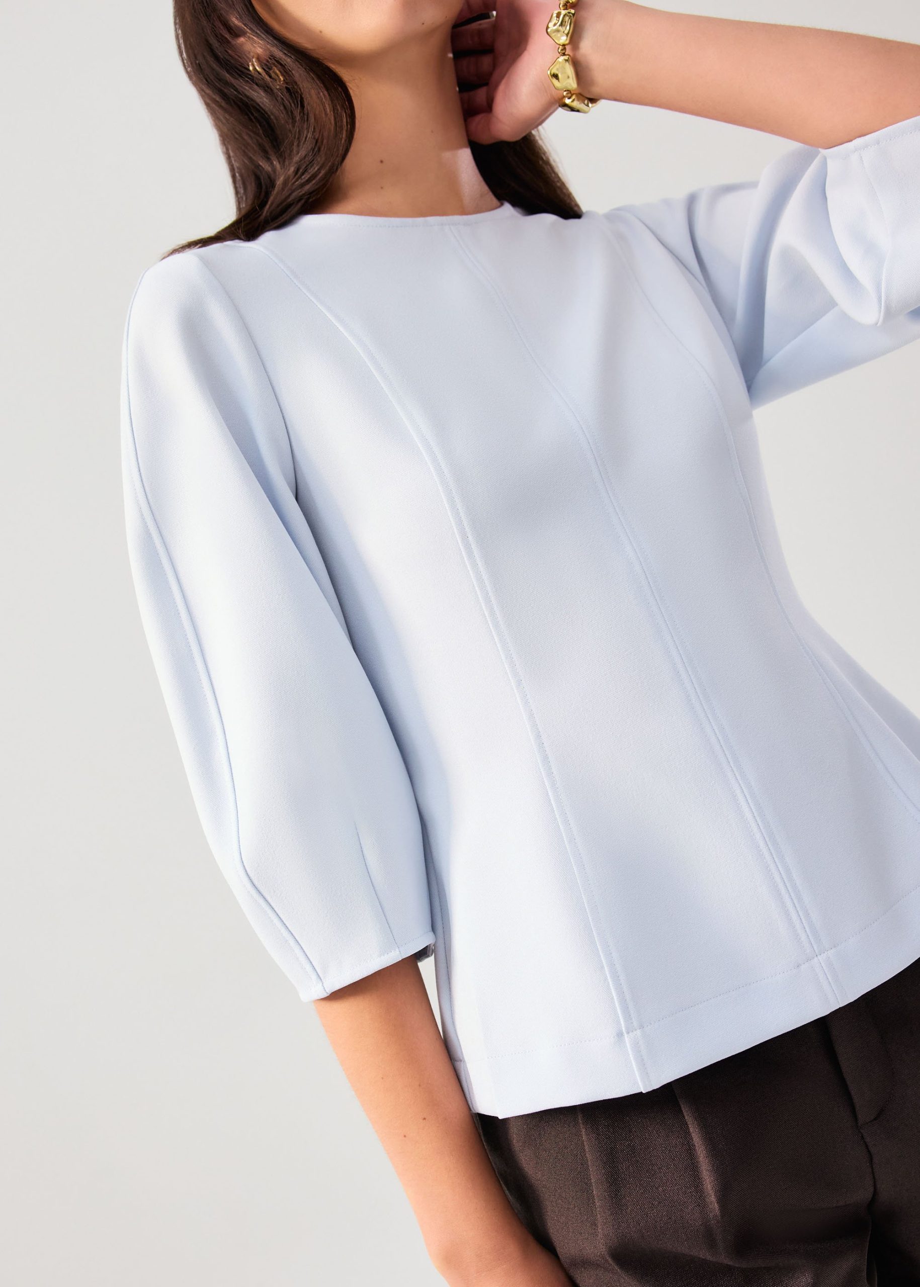 Eunice Panelled Round Neck Puff Sleeve Top - Image 18