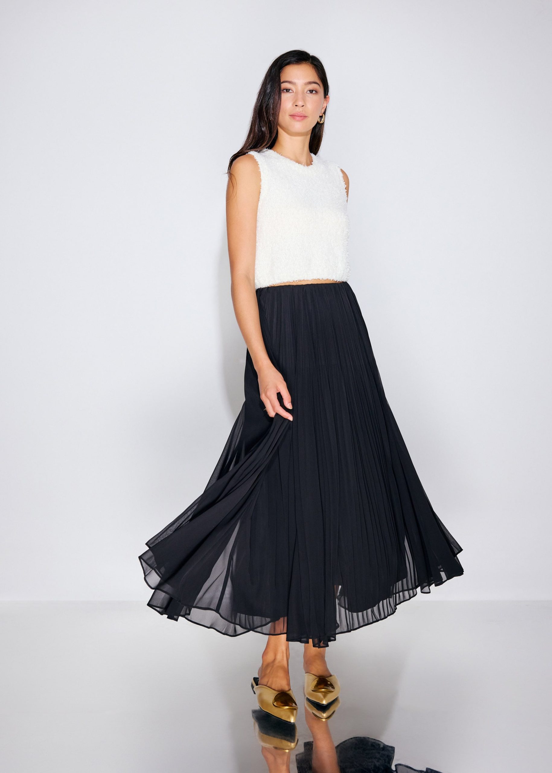 Elastic Pleated Flare Midaxi Skirt - Image 3