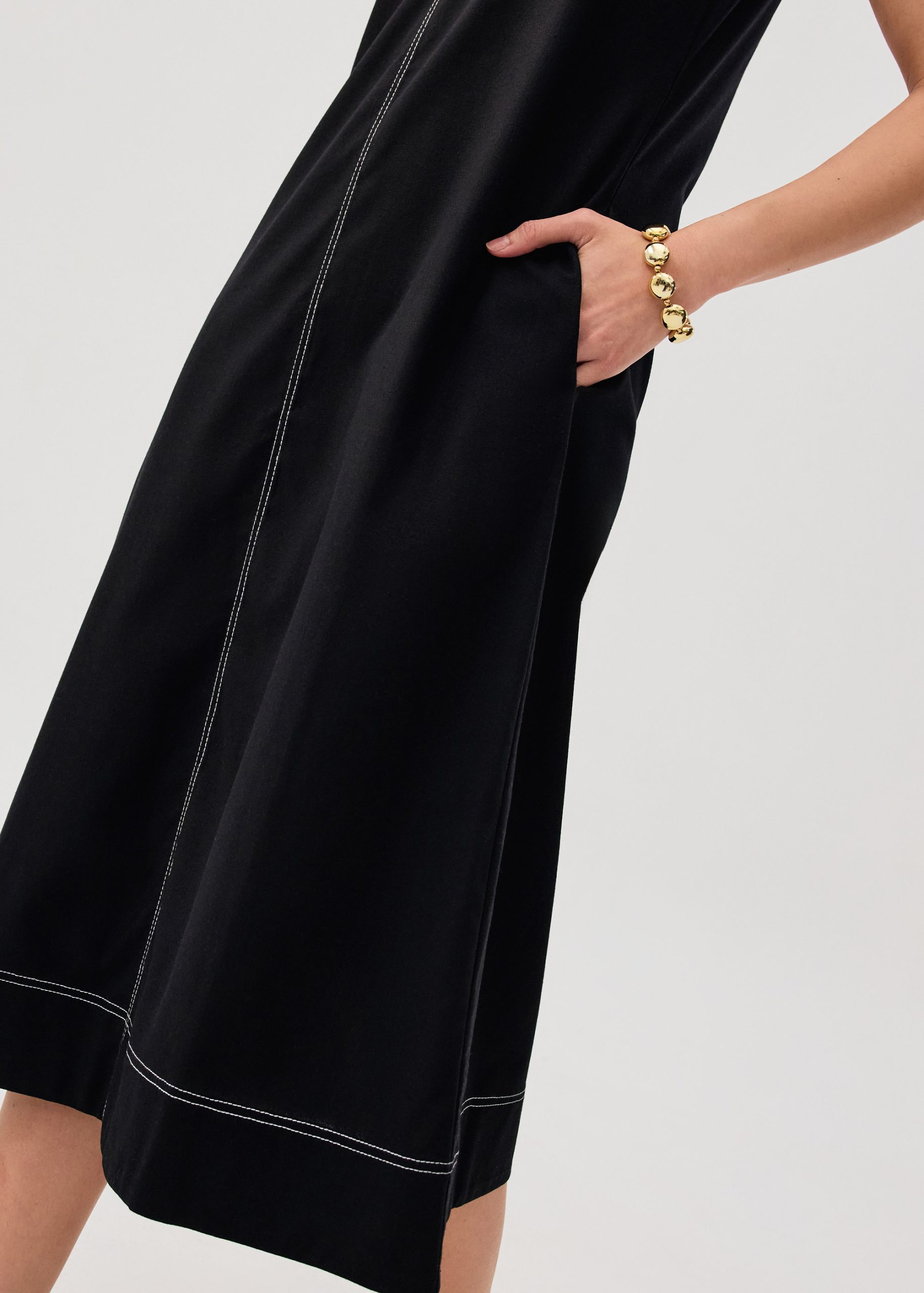 Contrast Stitch Cotton Scoop Neck A-Line Midi Dress - Image 10
