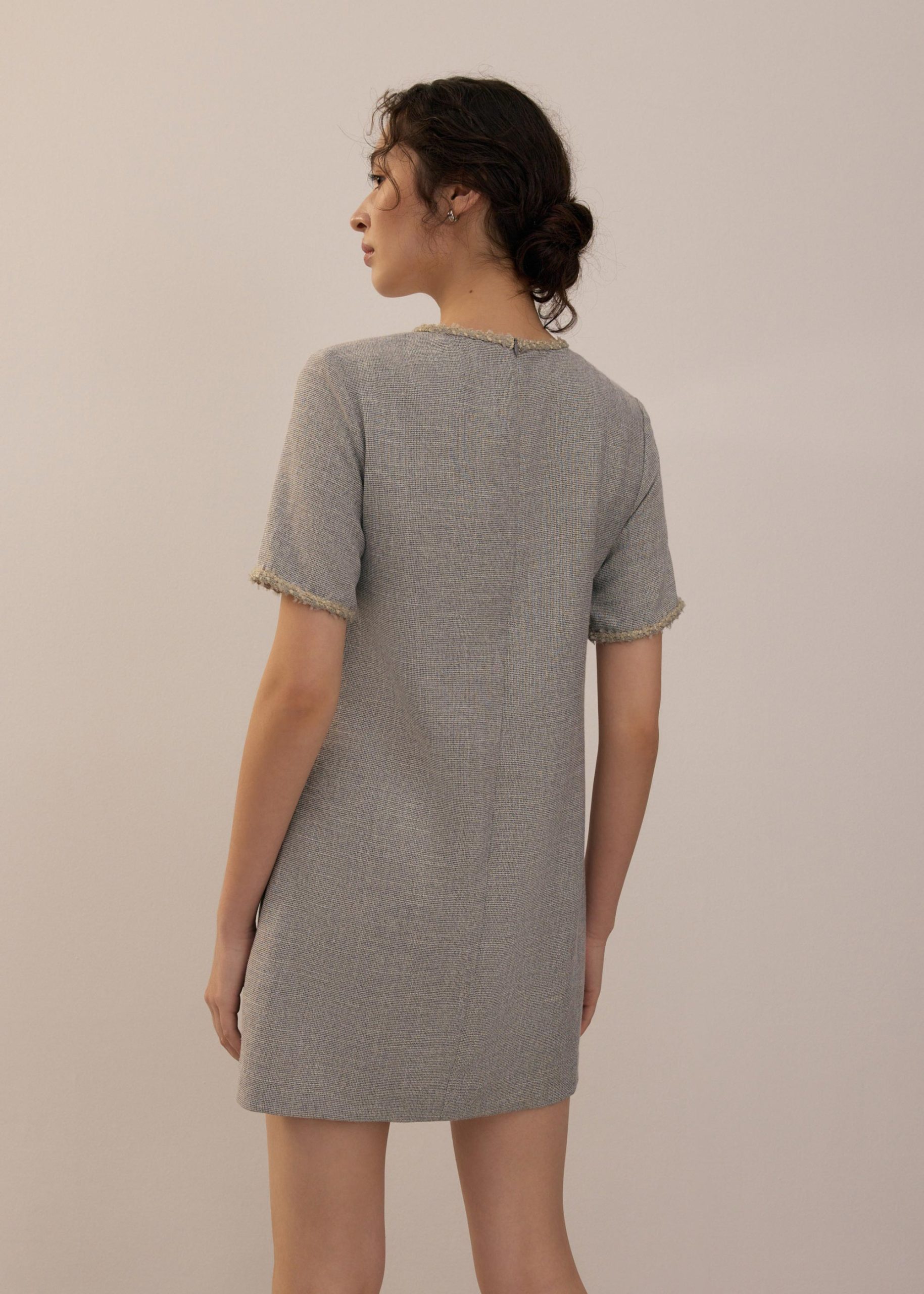Tweed Round Neck Shift Mini Dress - Image 9