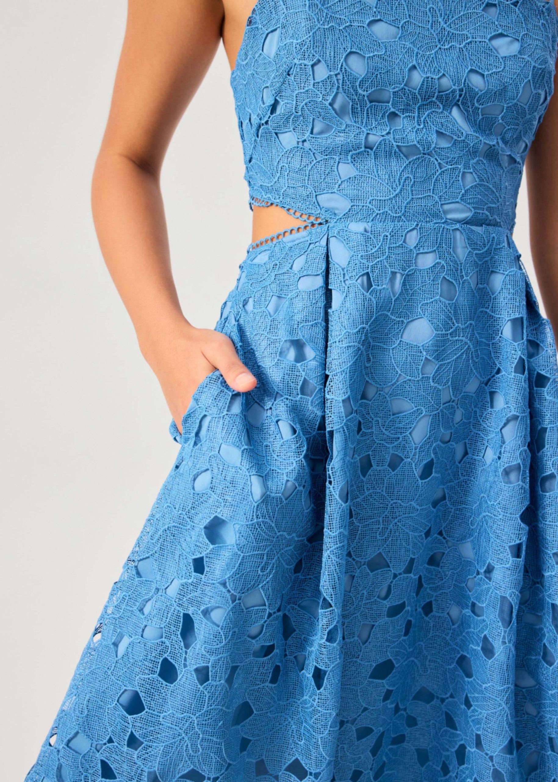 Lace Trim Cut Out Straight Neck Fit & Flare Midaxi Dress - Image 10