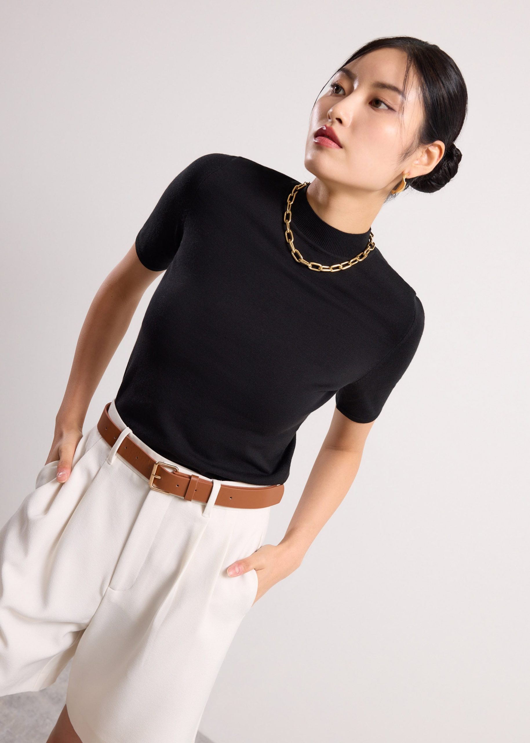 Noorie Lyocell Mock Neck Fitted Top - Image 2
