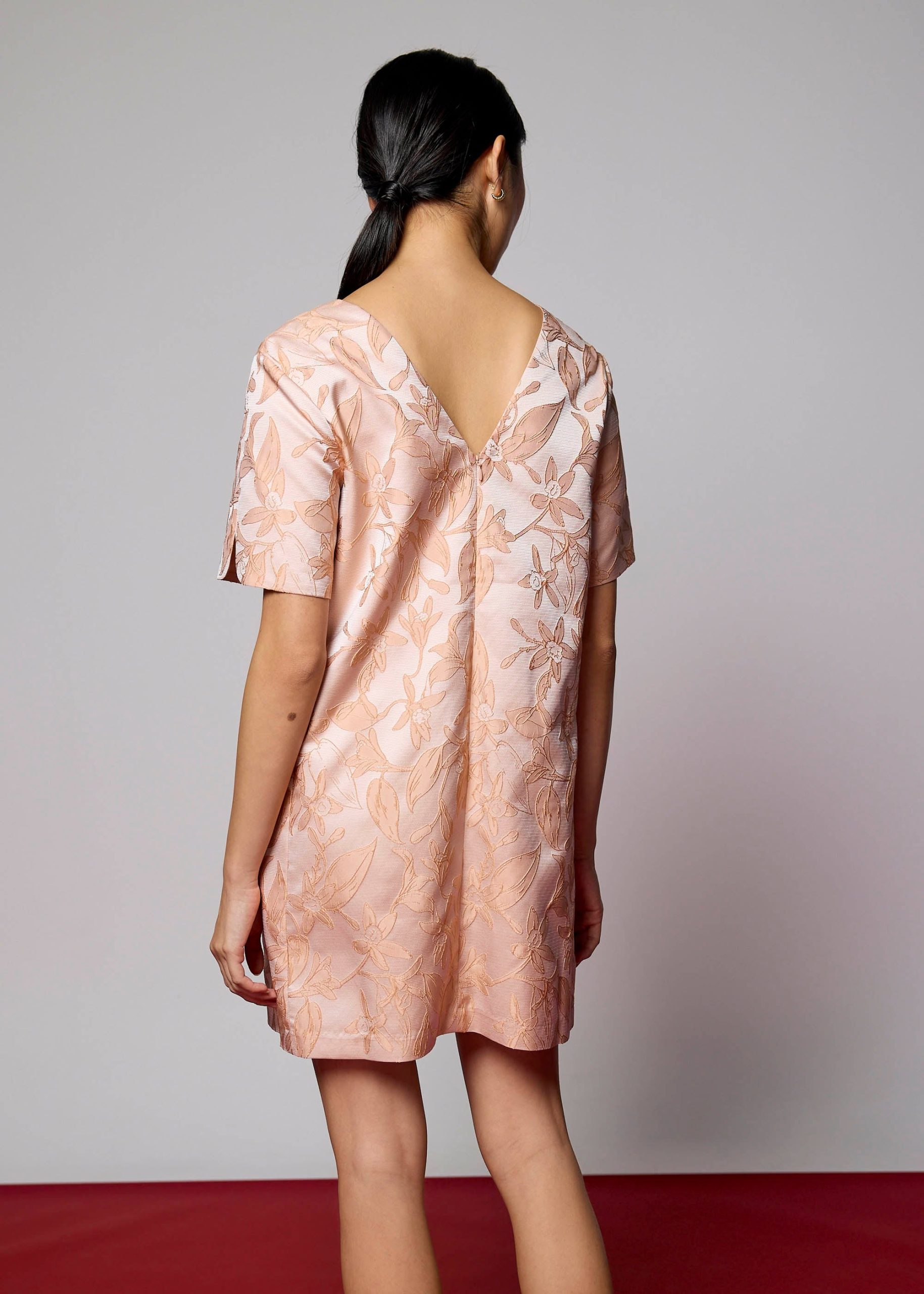 Brocade V-neck Shift Mini Dress - Image 9