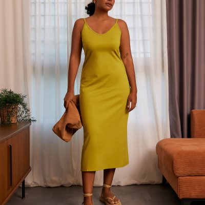 Fitted V-neck Jersey Midaxi Dress