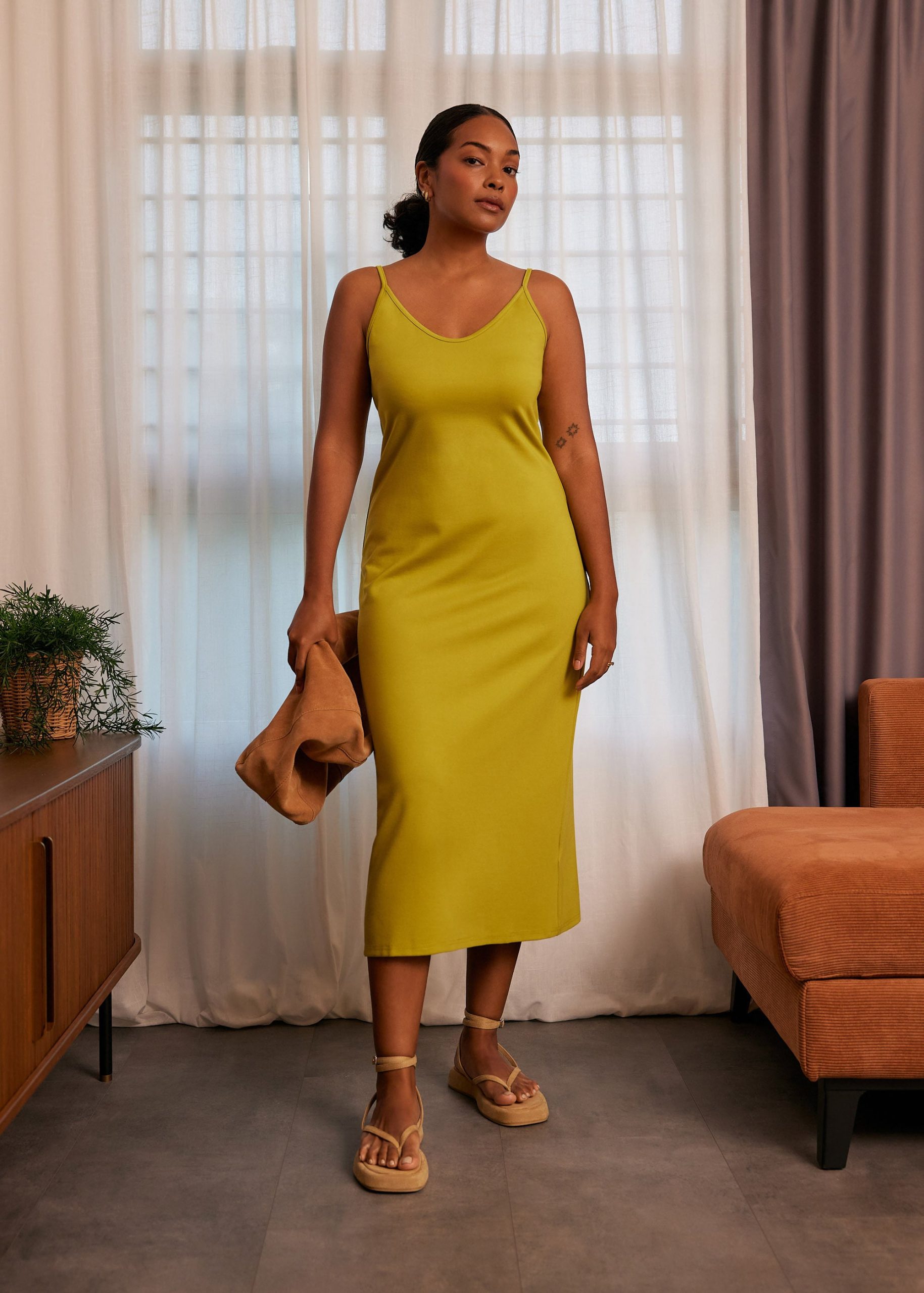Fitted V-neck Jersey Midaxi Dress