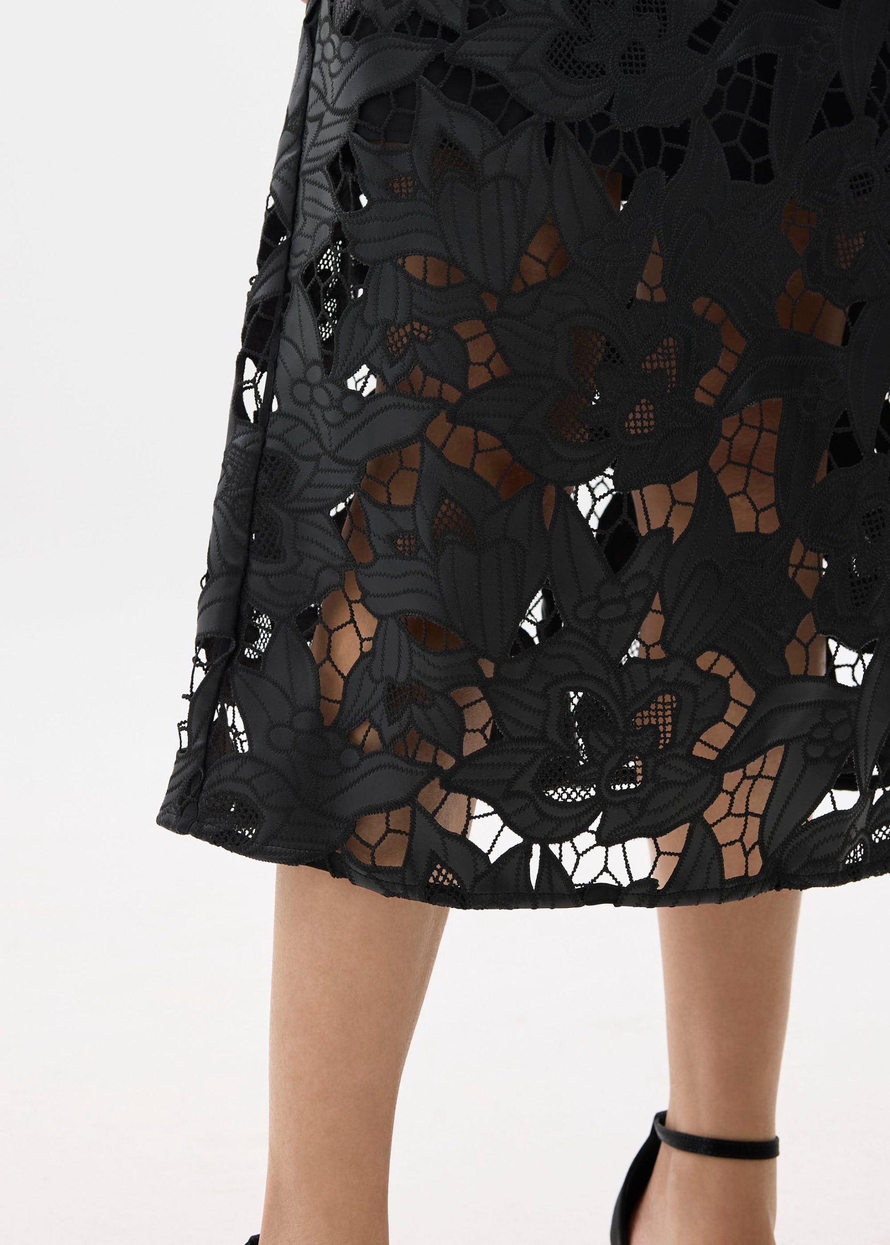 Vegan Leather Lace A-line Midaxi Skirt - Image 5