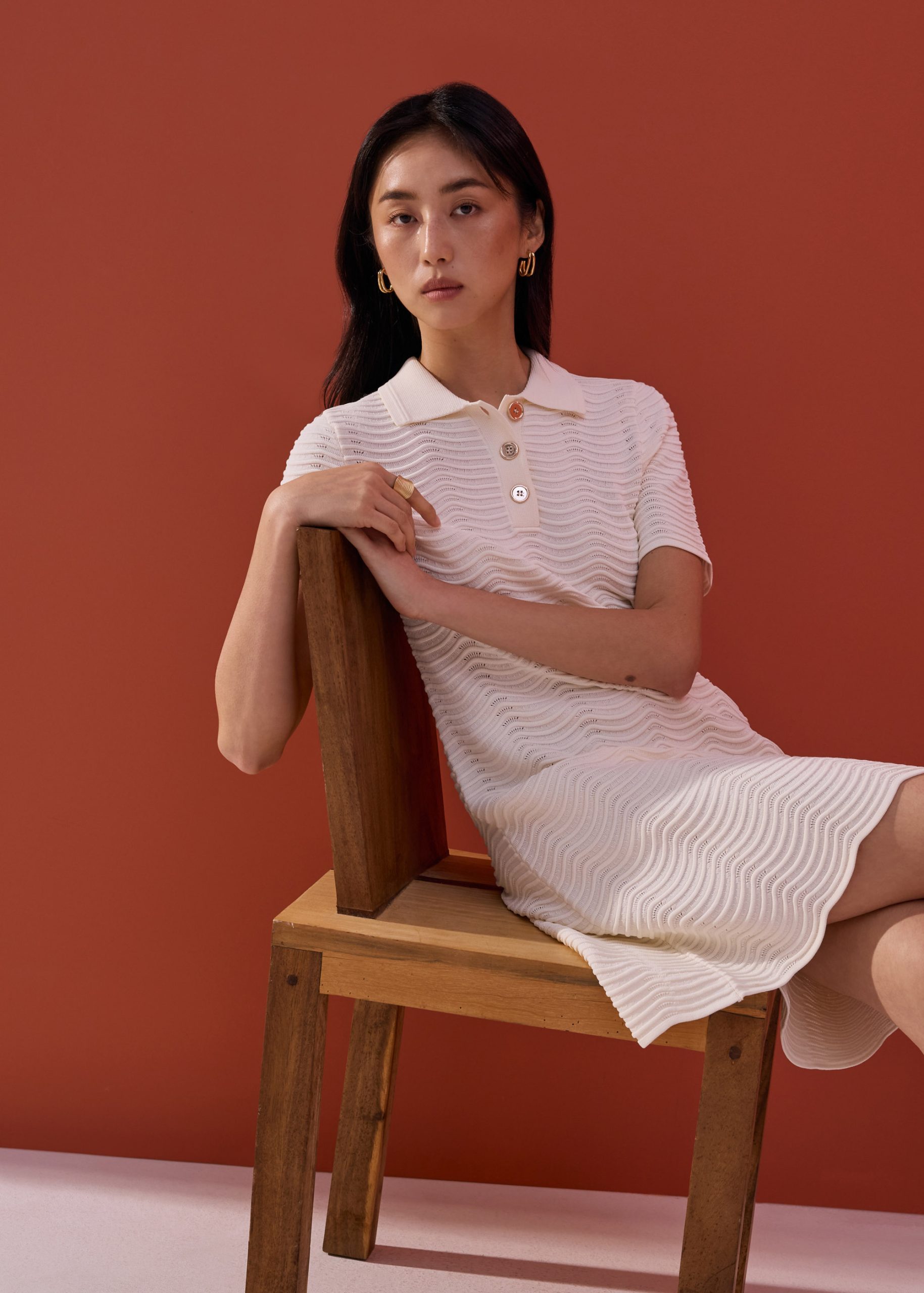 Wavy Knit Collared A-Line Mini Dress - Image 2