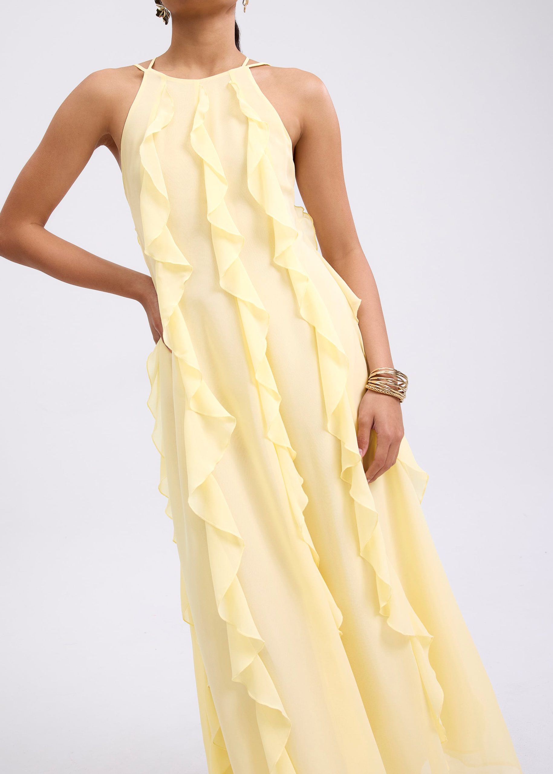 Georgette Halter Trapeze Frill Maxi Dress - Image 6