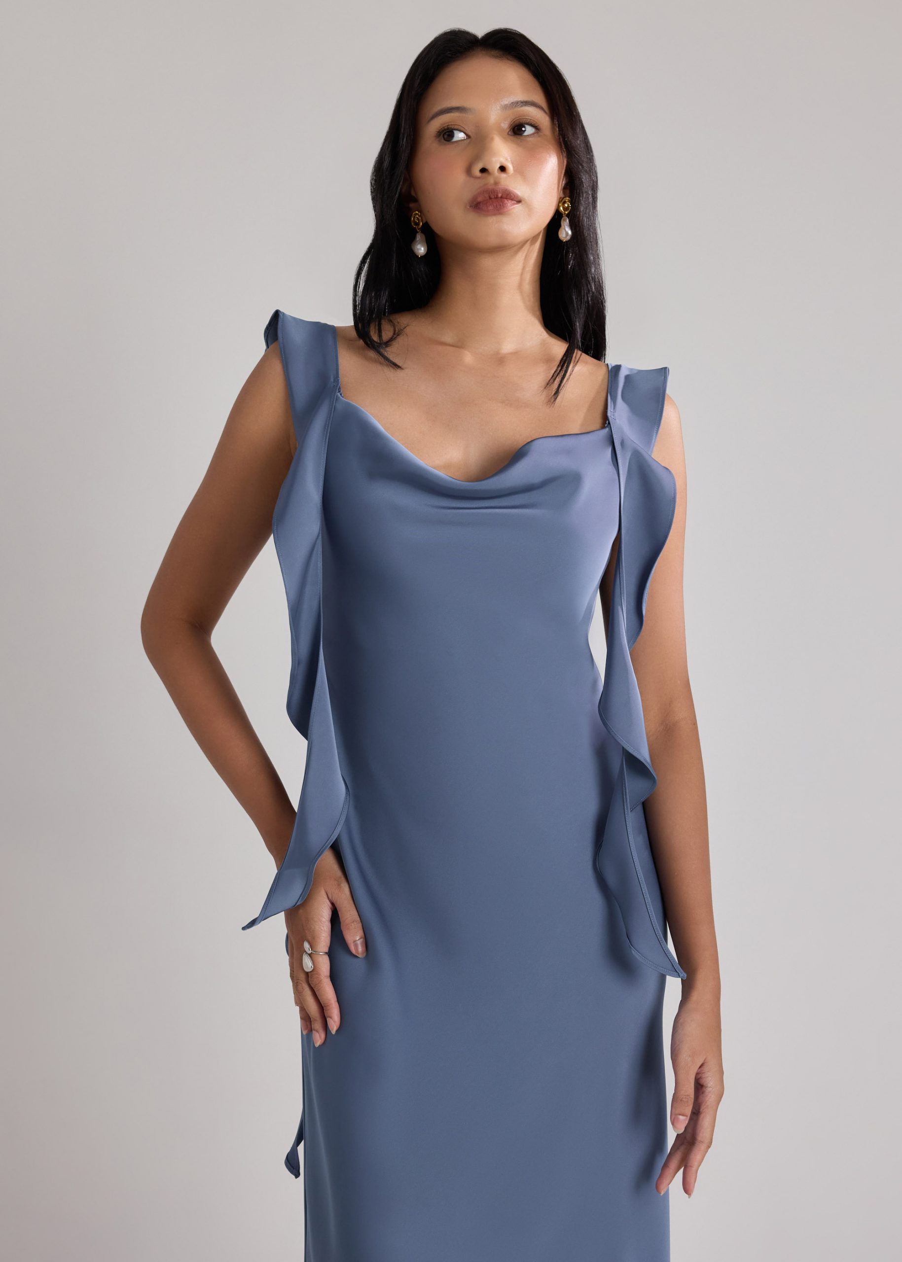 BraFree by LB Multi-way Satin Dress With Removable Ruffle Straps - Image 24