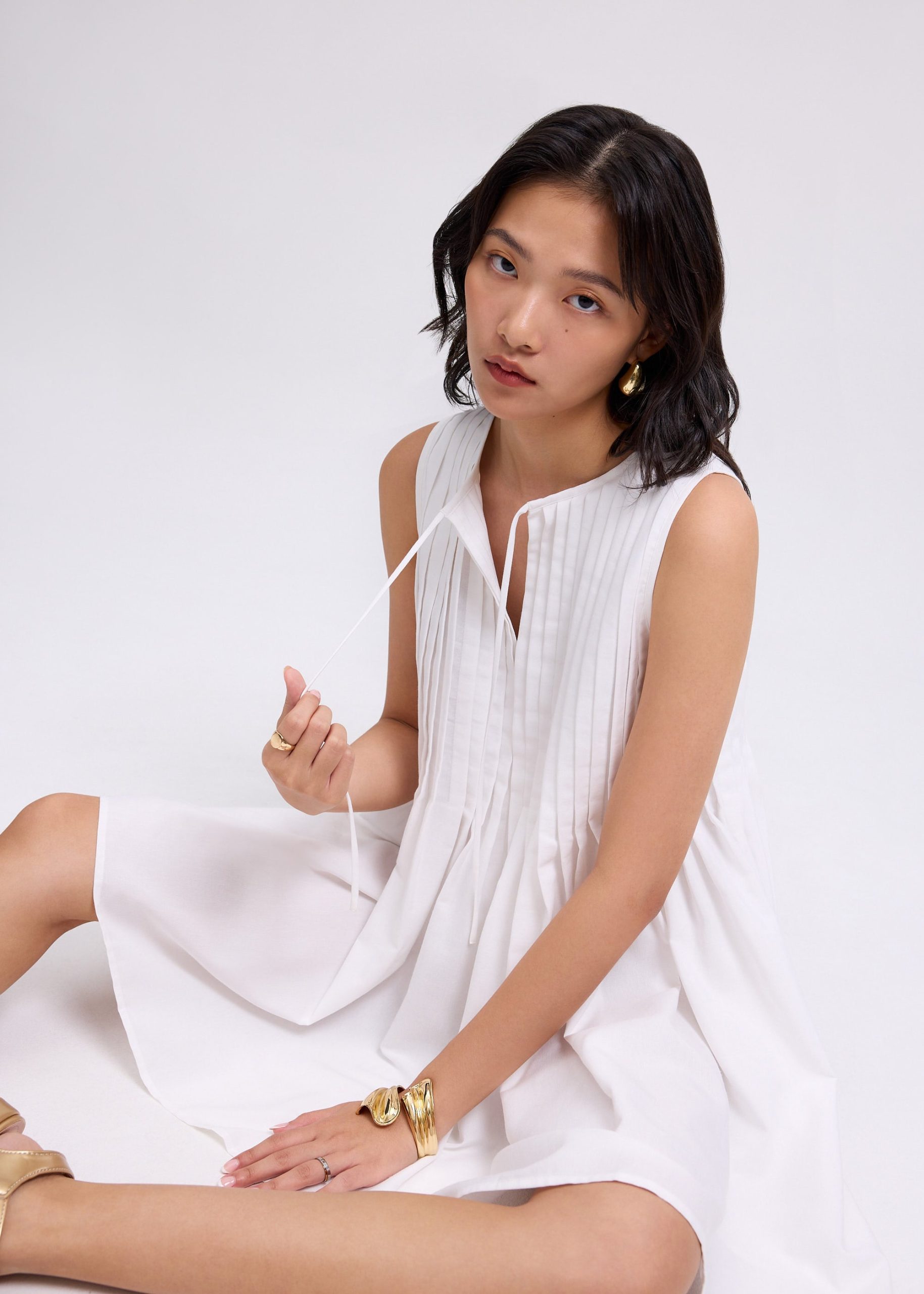 Oxford Pintuck Notched Trapeze Mini Dress - Image 8