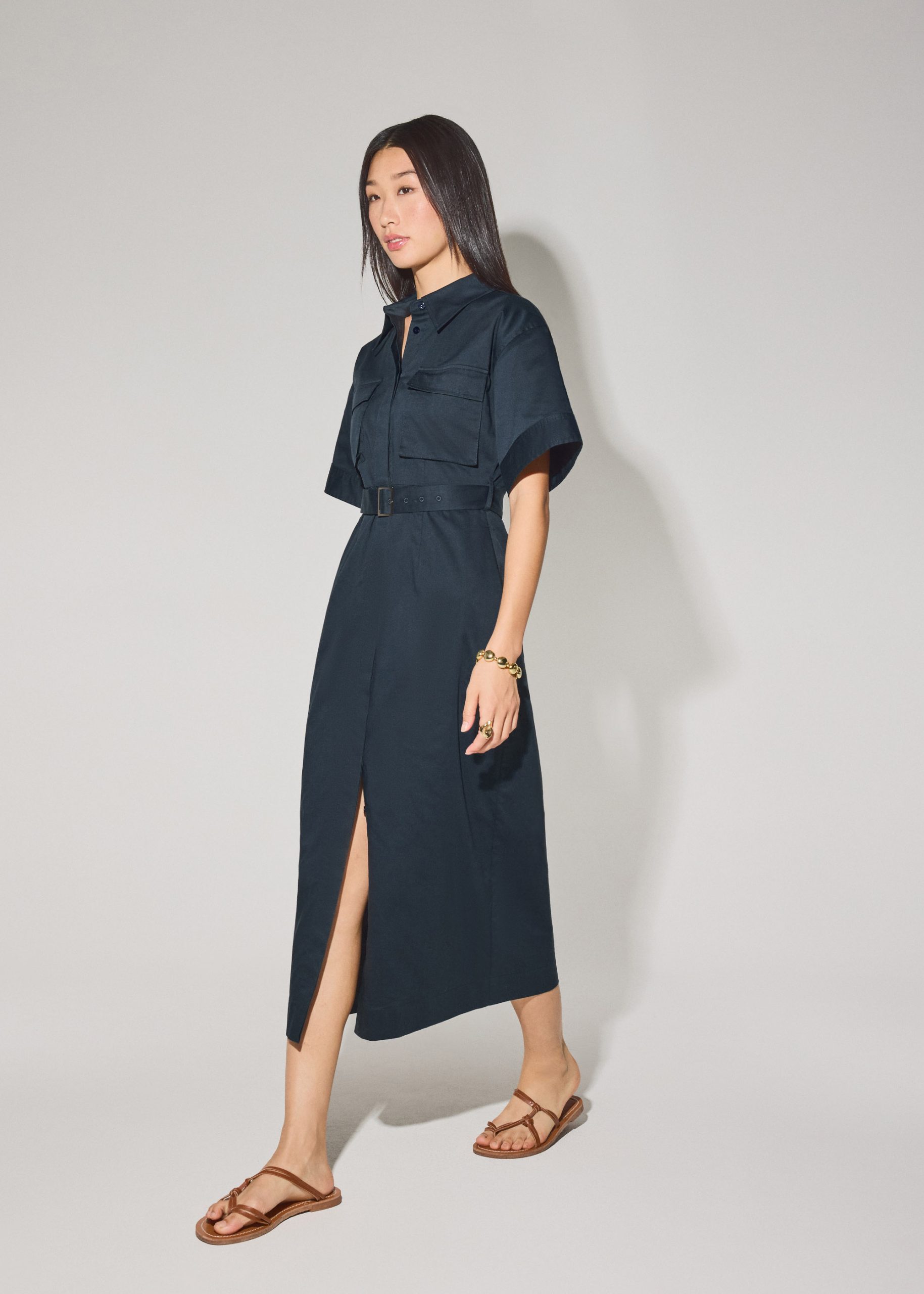 Cotton Button Down Utility Midaxi Dress - Image 11