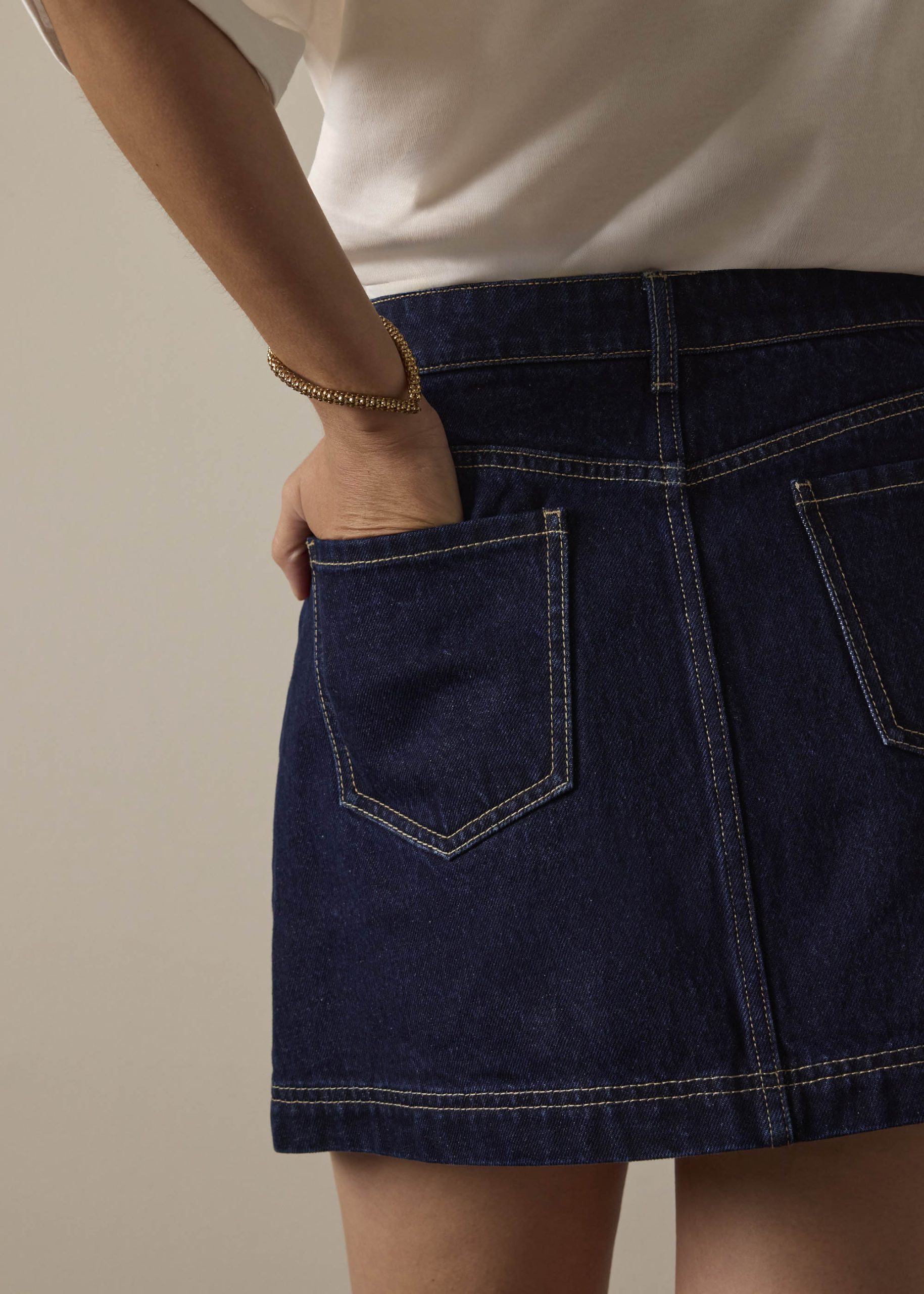 Contrast Stitch Denim A-Line Mini Skirt - Image 4