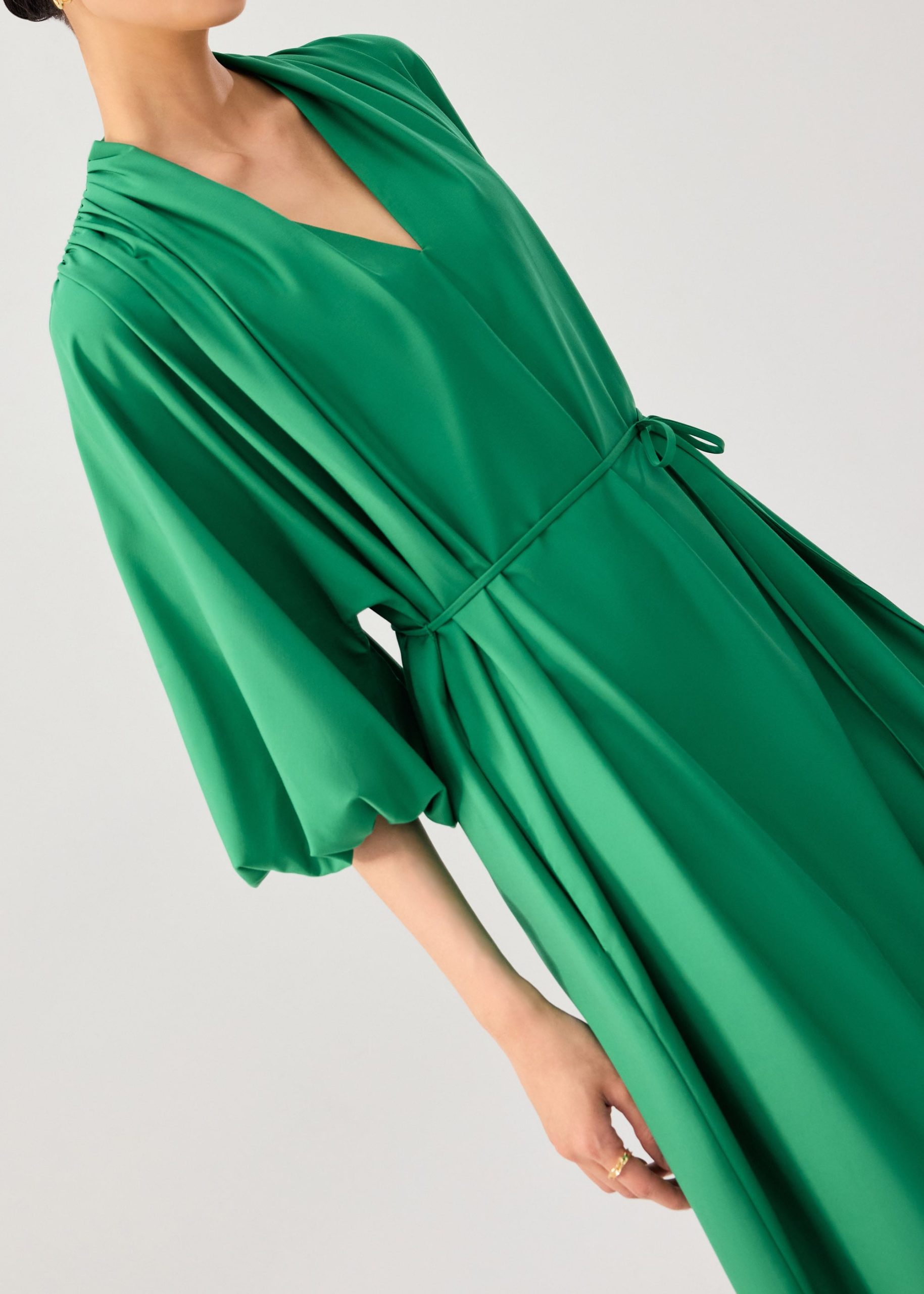 Detachable Sash Tie Puff Sleeve Cocoon Midaxi Dress - Image 16