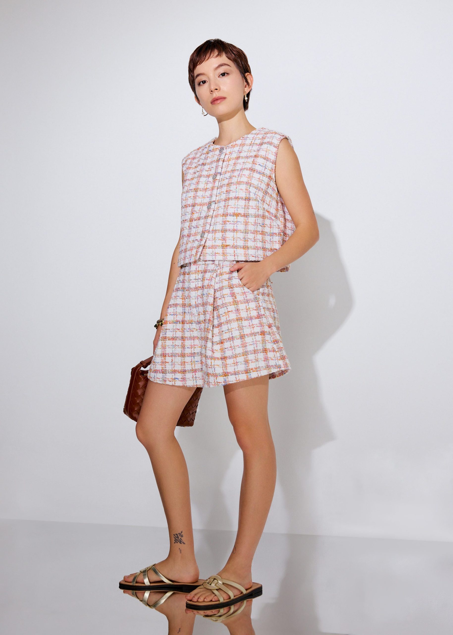 Tweed High Waist A-Line Shorts - Image 2