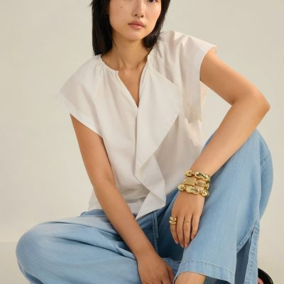 Keiko Cotton Draped Panel Top